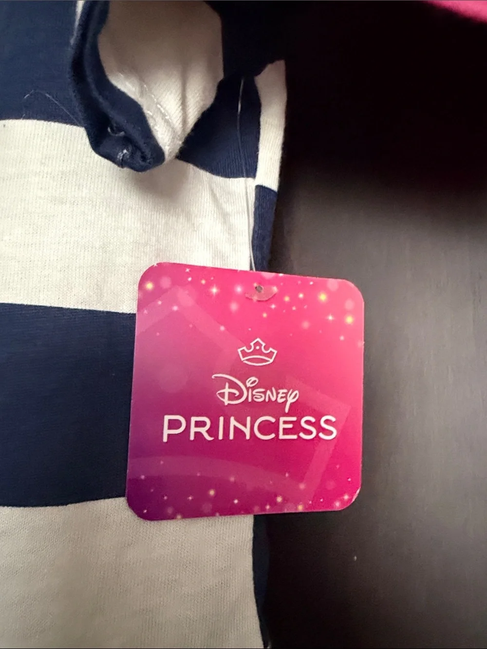 Disney Girls Navy White Striped Princess Graphic Tee & Hot Pink Shorts Set